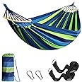 Anyoo Outdoor Cotton Hammock with Tree Straps, Comfortable Fabric Hammock with 40CM Curved Wooden Bar, Portable Hammock with Compact Travel Bag, Perfect for Indoor Balcony Garden Patio Yard
