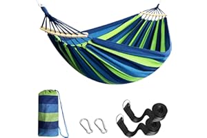 Anyoo Hamac de Jardin avec Tige en Bois, hamac Confortable Portable avec Accessoire de Ceinture, étui de Transport pour terrasse intérieure/extérieure Garden Beach