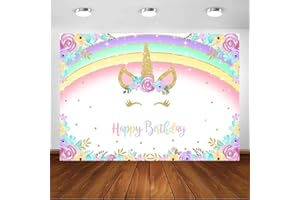 Avezano Unicorn Birthday Backdrop Happy Birthday Backdrop Glitter Rainbow Unicorn Floral Party Photography Background Unicorn Girls Princess 1st Bday Party Banner Supplies (7x5ft)