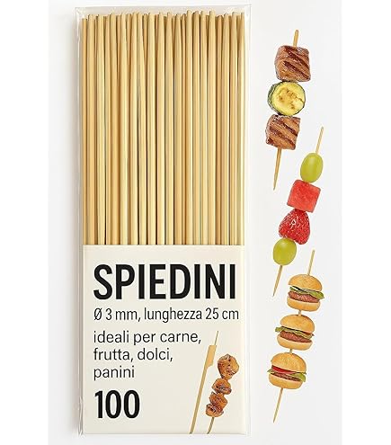 Skf 6203 100 Spiedini In Bambù Da 12 Pollici (30cm) Per Barbecue - Extra Lunghi, Per Carne, Kebab, Frutta, Disposable Spiedini Di Bambù