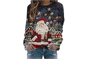 LCIWSQRTEK Sudaderas Navideñas Mujer, Divertido Reno Estampado Jersey Navideño Mujer - Camiseta Navidad Mujeres Manga Larga - Cuello Redondo Ugly Xmas Blusas Festival Fiesta Christmas Jumper Año Nuevo-6