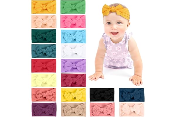 Aolso Lot de 20 bandeaux pour bébé fille avec nœuds pour cheveux de nouveau-né à tout-petit