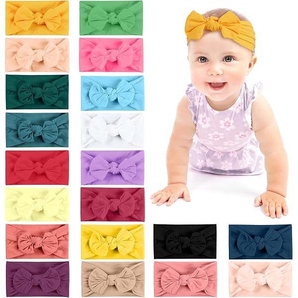 Baby Mädchen Haarbänder Mit Glitzer-Schleife – 8 Farben (Rosa, Rot, Grau, Zitrone, Weiß, Navy, Rosegold)
