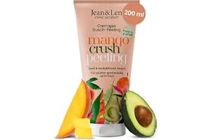 Jean & Len Duschpeeling Mango & Avokado, vegan, 200 ml | Med naturliga peelingkorn för mild rengöring, kan förebygga inåtväxande hår, Body Scrub, utan silikoner