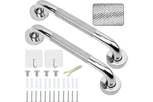 BWISUP 2 Pack 13inch Anti Slip Shower Grab Bar Handle, Chrome Stainless Steel Bathroom Grab Bar, Knurled Bathroom Balance Bar,Safety Hand Rail Support,Handicap Elderly Senior Assist Bath Handle