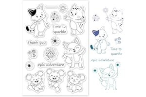 GLOBLELAND Tampon Transparents en Silicone Motif de Chat Souris et Feu D'artifice Clear Timbre pour DIY Scrapbooking Album Photo Décorations Fabrication de Cartes