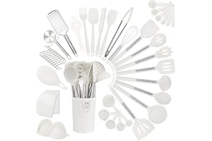 RIOVARM Set di utensili da cucina in silicone Antiaderente Set di utensili da cucina con supporto Gadget da cucina Tagliapizza Frullino in silicone Spatole Set di misurini e cucchiai Regali