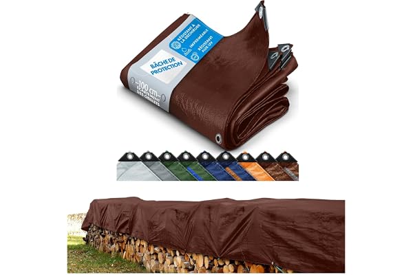 casa pura Bâche de Protection en polyéthylène - Bâche étanche - Couverture imperméable pour véhicule travaux remorque - Résistant au UV et avec œillets en Acier - 80 g/m², Marron 2x3 m