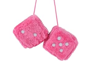 ANBOOR 3.9" Dice Plushies Retro 2 pcs Square Mirror Fuzzy Plush Dice with Dots Car Interior Hanging Ornament Decoration(Pink)