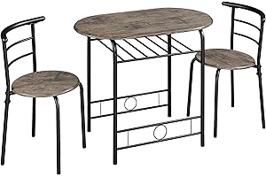 Soberine Set Tavolo Moderno con 2 Sedie per Sala da Pranzo, Set 3 Pezzi Mobili Salvaspazio da Cucina Balcone Ristorante Bar per 2 Persone in Legno e Metallo Sedia Portata Marrone 90 x 53,5 x 75,5 cm
