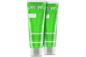 Vitabay Gel Aloe Vera Hydratant Visage Cheveux 250 ml x 2 - Aloe Vera Gel 100% (99,9%) - Apres Soleil, Coup de Soleil, Gel Aloe Vera Cheveux Plaquage et Bouclés - Gel d'Aloe Vera + Extrait Concombre
