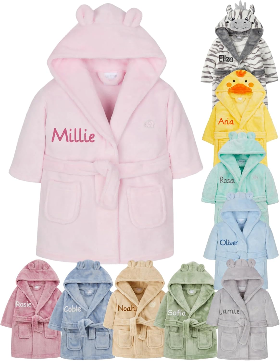 Gembroidery Personalised Baby Bathrobe Hooded Fleece Dressing Gown Super Soft Gifts Bath Robe For Boys Girls Cute Teddy Ears 0-4 Years