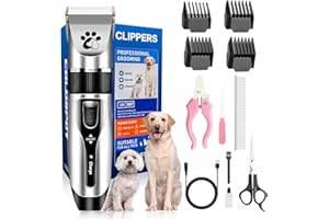 COLDSPOT Dog Clippers, Pet Clippers Professional Cordless, Low Noise Pet Trimmers, Rechargeable with 4 Guide Combs Cleaning Brush Nail Kits