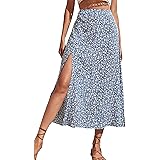 OMZIN Gonna Floreale da Donna con Spacco Gonna Estiva in Chiffon a Vita Alta Gonna Lunga di Boemia a Line
