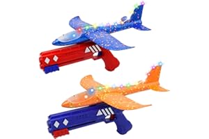 Idota Aviones de Poliespan Paquete de 4, Avion Juguete con 2 Pistolas de Catapulta, Niños de Espuma de Poliestireno de Avión LED,Juegos Aire Libre para Niños,Regalos para Niños y niñas de 3-12 años