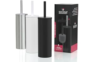 SAVEGA - Szczotka do WC ze stali nierdzewnej – silikonowa szczotka do WC z nieprzezroczystym uchwytem – wysokiej jakości silikonowa szczotka do WC z ochroną przed pryskaniem – antybakteryjny uchwyt na