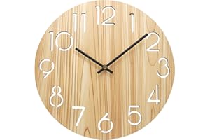 Vihimi Reloj De Pared De Madera, 12 Pulgadas, Redondo, Silencioso Y Sin Tictac, Números Grandes, Fácil De Leer, Funciona con Pilas, Reloj Rústico De Cocina/Sala De Estar/Dormitorio