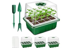 zociko Bandejas Semilleros, 3PCs Bandejas Semilleros de Germinacion con Tapa, Mini Invernadero Interior, Humedad Ajustable, Plantas Bandeja de Plántulas Reutilizables para Cultivo de Semillas, Verde