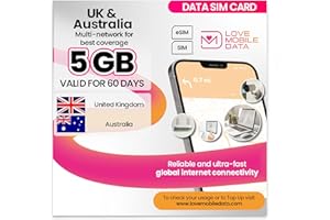 LOVE 2 SURF Love Mobile Data Only Sim Card - International Multi-Network 4G/5G Prepaid Pay As You Go Data Sim for Mobile Phones, WiFi Routers, & More, Australia & UK Coverage, 5GB for 60 Days