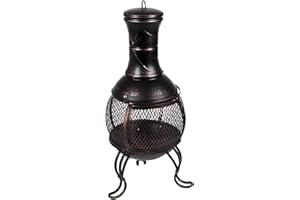 Fire Vida Steel Chimnea Outdoor Garden Patio Heater Grill Black and Antique Gold, Small