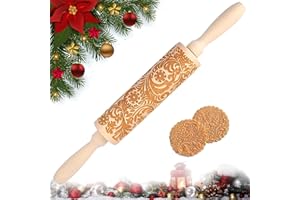 FOHYLOY Mattarello di Natale in legno, Goffratura Mattarello, Mattarello Decorativo per Biscotti, Mattarello con Motivo di Elementi Natalizi per Cuocere Biscotti Impasto in Rilievo (Snowflakes-A)
