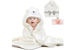 ‎BIBYKIVN Bibykivn Baby Kapuzenhandtuch mit Waschlappen, Babyhandtuch mit Kapuze, Weich Baby Badetücher, Babyhandtuch mit süßen Ohren für Neugeborene und Kinder 0-3 Jahre Alt (Weiß)