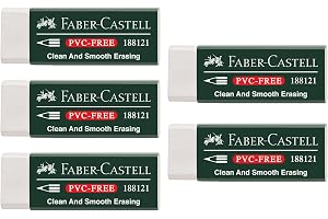 FABER-CASTELL - gumka bez PVC, biała, 5 sztuk | Czyste wymazywanie rysunków wykonanych ołówkiem i kredkami, z niewielką ilością resztek po wymazywaniu