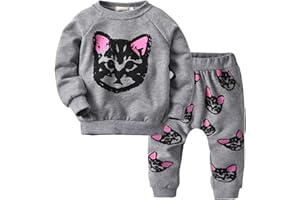 puseky Toddler Kids Baby Girls Outfit Clothes Cute Cat Sweatshirt Tops & Pants Tracksuit Outfits Set