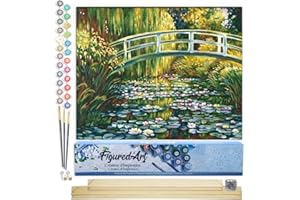 Figured'Art Dipingere con i Numeri - Paint by Numbers Laghetto Di Ninfee, Passatempo per Adulti, Kit Completo, Hobby Creativi - 40x50cm cornice in legno fai da te