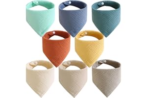 Homshsjhkis 8 Pcs Baberos Bebe Impermeables, Muselina 100% Algodón Bebe Bandanas, Ajustable Suave Drool Babero Bufanda Toalla Triangulares para Recien Nacido Bebés Unisex, Resistente Reutilizable