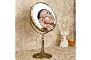 Weare Home Espejo redondo retro de latón, espejo cosmético antiguo de doble cara, 3 aumentos, giratorio 360 °, espejo de maquillaje para el hogar