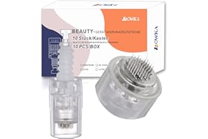 ‎BOWKA Dermapen micro-needling device with electric drive, micro-perforators for skin rejuvenation, reduction of atrophic wrinkles/pleated wrinkles, stretch mark reduction, scar reduction and beautification, brightening of pigment spots, wireless, 2 replaceable batteries, 5 sterile needle modules, individually packaged, gamma-ray sterilized safe for single use in sterile packaging, 0.25 to 2.5 mm penetration depth