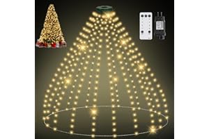 SKELO Luces Arbol Navidad 400LED 2.5M*16 8 Modos IP65 Mando a Distancia Temporizador Cadena de Luces para Árbol de Navidad con Anillo LED Luces de Arbol de Navidad Interior Exterior blanco cálido