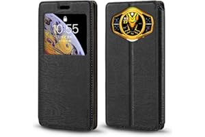 SHANTIME PU Leder Flip Hülle mit Unsichtbarem Magnet und Sichtfenster Kompatibel mit Doogee S200 X, Smarte Klapphülle mit Displaysicht (Schwarz)