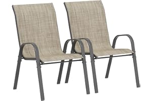 Amopatio Garden Chairs Set of 2, Patio Chairs Stackable Dining Chairs for All Weather, Breathable Garden Outdoor Furniture for Backyard Deck, Brown