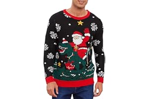 BSEICAL Weihnachtspullover Herren Lustig Hässliche, Ugly Christmas Sweater, Xmas Strick Pullover Dino Weihnachtsmann Sweatshirt Lange Ärmel