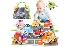 Anby families Toys for 1 2 3 Year Old Boys Girls,8 PCS Push and Go Cars Toy Friction Powered Vehicles with Storage Bag,Educational Toys Gifts for Toddlers Age 1 2 3 Year Old