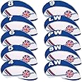 TOHMLAPE GOLF 10pcs UK Flag Patterned Neoprene Golf Club Wedge Iron Head covers cover set Headcovers Protect Case,White & Blue
