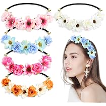 Blumen Haarreif Aus Stoff – Mit Rosen & Blüten In Blau, Gelb, Rosa, Einheitsgröße – Für Hochzeit, Strand & Party