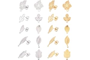 DICOSMETIC 20Pcs 5 Stili 2 Colori Acciaio Inossidabile Foglia Orecchini con Dadi Orecchini Foglia d'Acero Orecchini Ipoallergenici per La Creazione di Gioielli Fai-da-Te, Perno da 0.7 mm