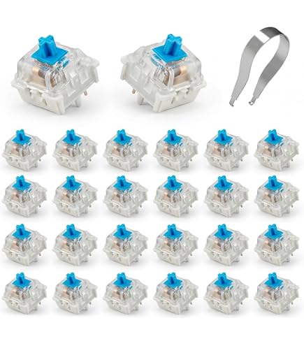 38 Transparente Blaue MX-Switches 3-Pin + Doppel-Zieher – Taktil & Klickend, Staubdicht – Für DIY-Tastaturen