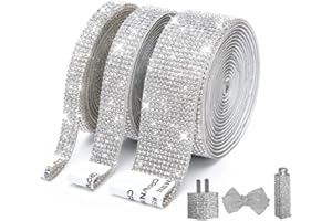 CHmiss 3 Rotoli Nastro di Strass di Cristallo, Autoadesivo Adesivo Decorativo Strass Nastro, Nastro di Diamanti Strass Autoadesivo, Cristallo Autoadesivo Adesivo Decorativo per Artigianato Arte