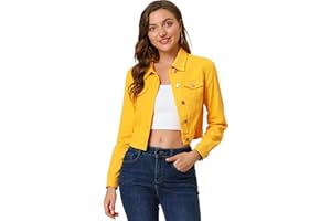 Allegra K Chaqueta de mezclilla corta casual básica de manga larga con botones para mujer