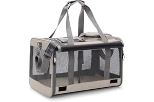 ALLSOPETS Transportín Perro Gato Transporte para Gatos Bolso para Viaje Portátil para Mascotas con Correa de Hombro Ajustable Bolso Perro Puede Soportar 9 kg Beige
