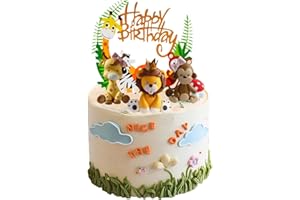 Neodtx Tortendeko 1. Geburtstag für Baby Kinder Mädchen,Happy Birthday Kuchendeko Tiere,Giraffe Löwen Affe Figuren Geburtstag Torten Deko Waldtiere Tortenfigur