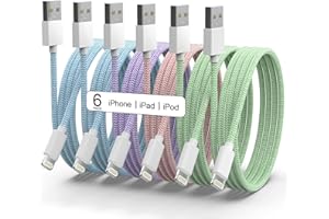 ZNBTCY iPhone Ladekabel, [Apple MFi Certified] 6 Stück 1/1/2/2/2/3M buntes abgestuftes USB-A zu Lightning Kabel, haltbares Nylon geflochtenes, Datenkabel für iPhone 14/13/12/11/XR mehr-Nette Farben