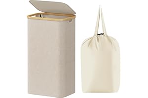 Lifewit Panier a Linge Sale 100L avec Couvercle, Grand Corbeille Linge Pliable en Bambou avec Sac Intérieur, Panière Linge, Laundry Basket pour Chambre, Salle de Bain, Buanderie, Beige