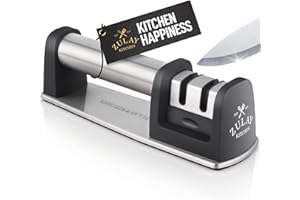 ‎ZULAY KITCHEN Zulay Messerschärfer für gerade und gezackte Messer, Edelstahl Messerschleifer mit Keramik und Wolfram - Manuelles MesserSchärfen, Knife Sharpener stumpfen Stahl, Schälen, Köche und Taschenmesser