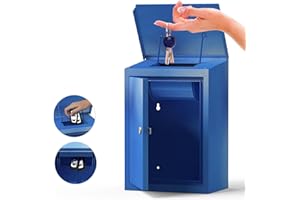 DiDiHere Key Drop Box for Automotive, Key Return Box Wall Mount, Anti-Thief & Waterproof Design for Outdoor, Heavy-Duty Secure Storage Box for Hotel,Car Rental, Large Capacity 6x10x14 Inch(Blue)