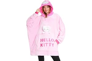 Hello Kitty Sanrio Couverture à Capuche Femme et Ado, Couverture Polaire Oversize avec Peluche Intégrée, Anime Cadeau Femme